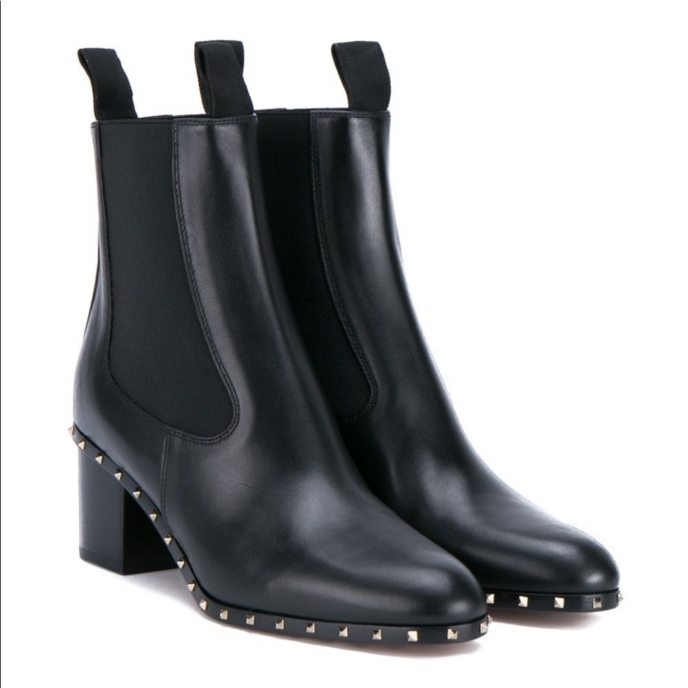 Valentino Black Ankle Boots with Gold Studs